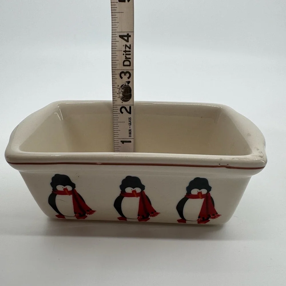 Garden Ridge Penguin Mini Loaf Pans SET of 2 Ceramic Christmas Bakeware Holiday